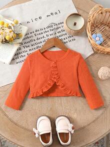 SHEIN Vintaside Kids 女嬰春夏紋理布料舒適百搭休閒夾克 - 橘色 - 查看 1