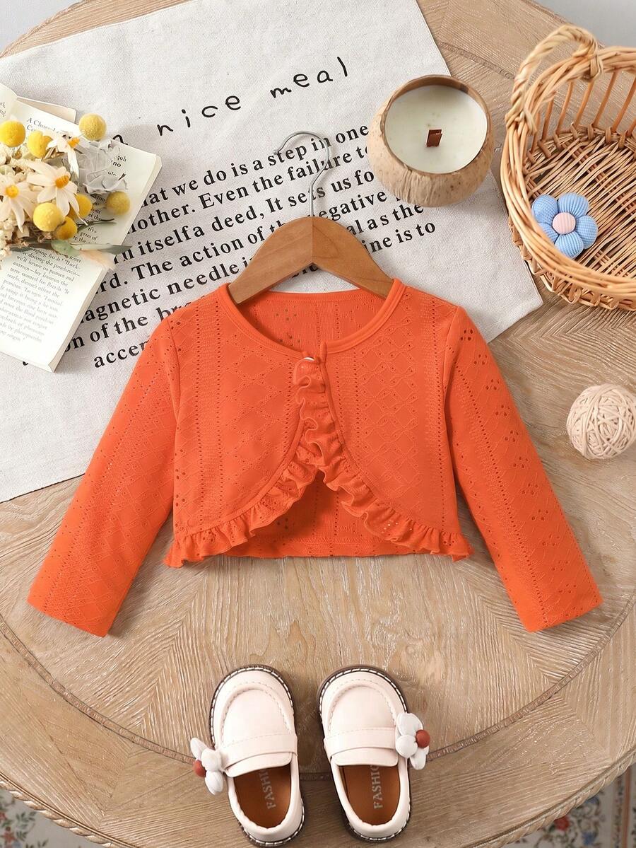 SHEIN Vintaside Kids 女嬰春夏紋理布料舒適百搭休閒夾克 - 橘色 - 查看 1