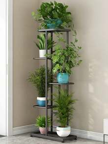 1pc Iron Flower Stand, Black/White Minimalist Style Plant Rack, Suitable For Living Room, Balcony Decor, 4-8 Tier Multi-Layer Storage Shelf, Multifunctional Display Rack - Black - View 10