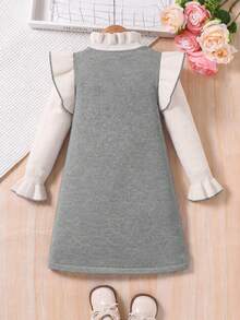 Emery Rose Kids Emery Rose Kids 女童蝴蝶結裝飾撞色拼接荷葉邊長袖可愛針織秋冬洋裝 - 灰色 - 查看 6