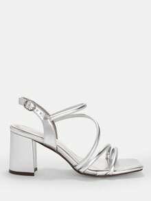 CUCCOO CURVES Plus Size Women's Fashion Classic Comfortable Ankle Strap High Heel Sandals Wide Fit - Silver 1 - View 2