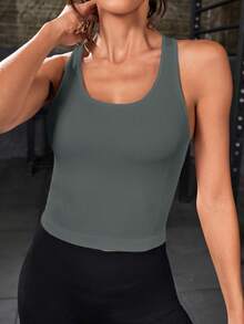 Solea Cove Camiseta sin mangas de color liso acanalada para fitness y deportes diarios para mujer - Multicolor - Ver 5