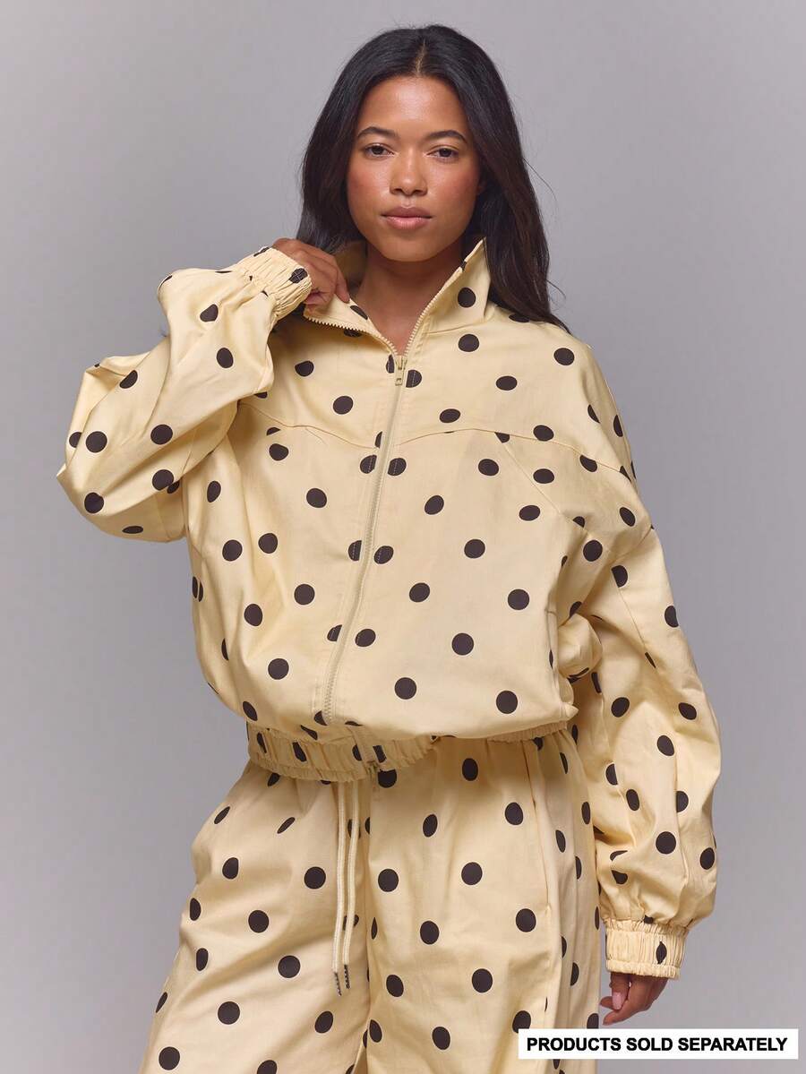 MUSERA Chaqueta Bomber Oversized de Nylon con Lunares Crema Verano Primavera Vacaciones Festival Y2K Rave Ciudad Coolgirl Vintage Lindo - Amarillo - Ver 1