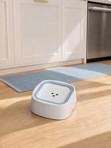 PETSIN 1PC Floating Anti-Wet Mouth Pet Water Bowl / Thick Matte Hard PP Plastic Vertical Strip Outer Shell Cute Bear Face Floating Plate Multi Pastel Contrast Color Ring Square Rounded Basin Stable Anti-Slip Base - 1L - View 7