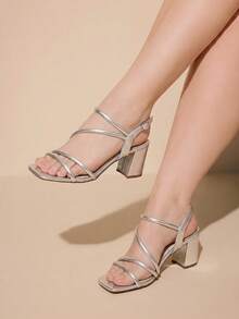 CUCCOO CURVES Plus Size Women's Fashion Classic Comfortable Ankle Strap High Heel Sandals Wide Fit - Silver 1 - View 5