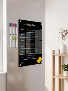 Haus Hana 1Pc Magnetic Weekly Calendar Writing Board, 2mm Thick Black Solid Acrylic With Printed Weekly Grid Pattern, Dry Wipe Reusable Surface For Schedule Recording, Magnetic Fridge Memo Plaque For Family Daily Arrangement And Kitchen Planning - multicolor - View 4