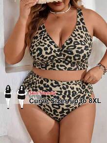 SHEIN CURVE+ Plus Size Women Leopard Print 2-Piece Bikini Set, Vacation Beach Swimwear - Multicolor - View 4