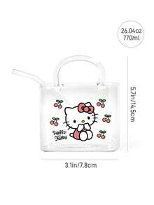 HELLO KITTY AND FRIENDS | SHEIN 卡通櫻桃印花硼矽酸鹽手提包造型玻璃杯附吸管，可盛裝飲品與水，亦可作為花瓶或迷你魚缸，多功能裝飾玻璃器皿 - 無色 - 查看 5