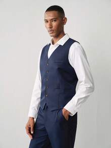 Manfinity CityGents Men 1pc Chain Detail Waistcoat & 1pc Tailored Pants, Formal, Ceremony - Navy Blue - View 4