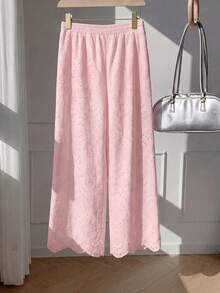 Comfortcana Plus Size Spring/Summer Embroidered White Loose Pants - Baby Pink - View 2
