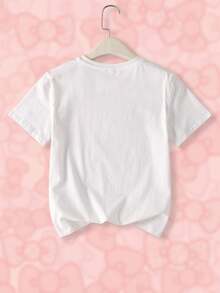 HELLO KITTY AND FRIENDS | SHEIN Tween Girl 字母与卡通图案圆领短袖 T 恤，夏季 - 白色 - 查看 2