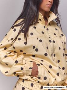 MUSERA Chaqueta Bomber Oversized de Nylon con Lunares Crema Verano Primavera Vacaciones Festival Y2K Rave Ciudad Coolgirl Vintage Lindo - Amarillo - Ver 2