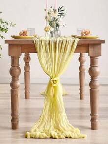 1/5pcs Polyester Yellow Crinkle Table Runner, Suitable For Holiday Graduation Ceremony, Birthday Party Decoration, Wedding Supplies, Holiday Home Party Room Dining Table Decor, Baby Shower, Bridal Shower Tablecloth, Banquet Party Table Runner, Gauze - Yellow - View 6