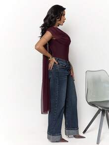 Dania Mndz Shop Elegant Burgundy Round Neck Ribbon Fitted Bodysuit For Women,Autumn Night Out Base Layer,Perfect For Cocktail Party,Formal Occasions& Dates Summer - Burgundy - View 6