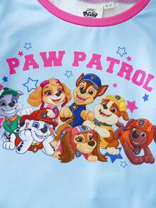 SHEIN | PAW Patrol 2件套主题圆领短袖上衣和裤子睡衣套装，适合年轻女孩 - 藍白色 - 查看 7