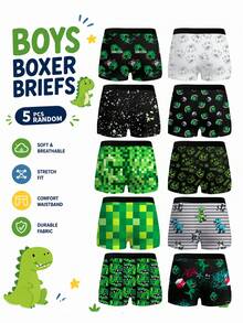 (Random 5pcs) Boys Teen Football Game Machine Universe Cool Full Print Retro Street Fashion Soft Comfortable Boxer Briefs - Multicolor - View 2