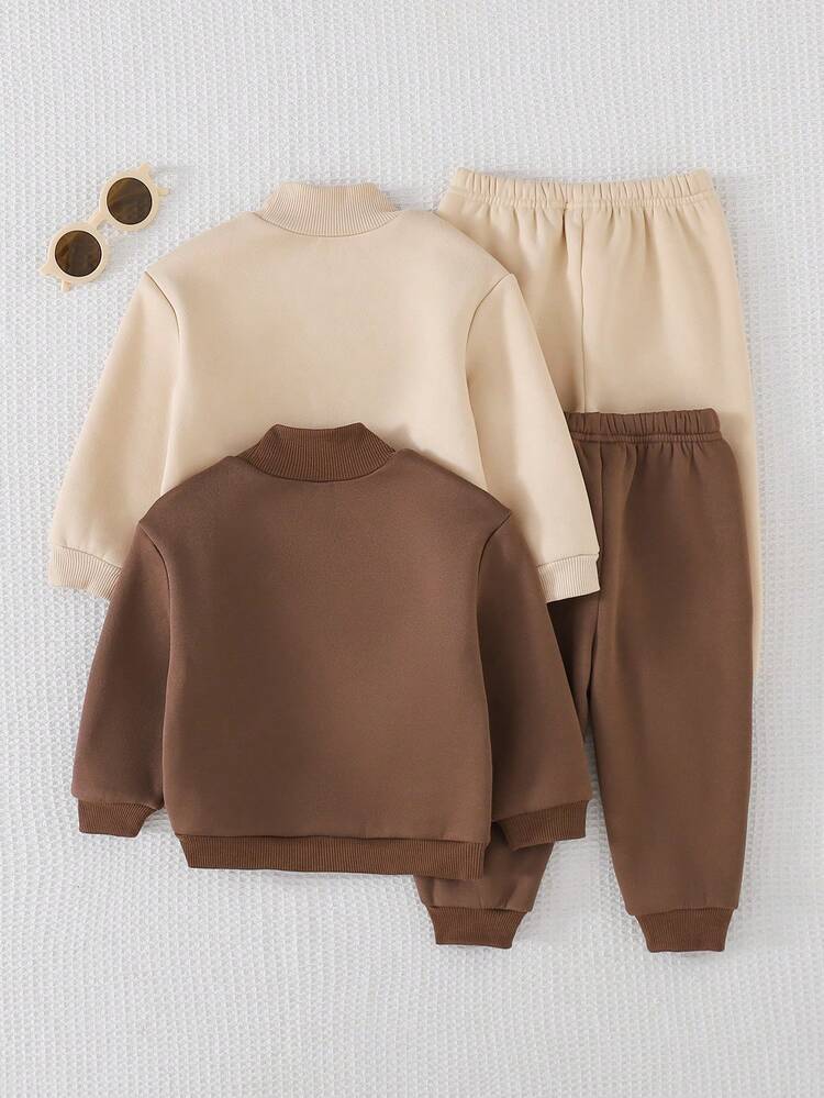 Cozy Pixies Baby Girl Baby Girl Simple Cute Cartoon Pattern Knit Soft - Neck Long Sleeve Casual Sweatshirt Elastic Waist Long Autumn Winter Pants 4pcs -Piece Set - Multicolor - View 5