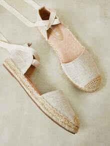 Styleloop Ladies, Straw Twine, Herringbone Straps, Flat Shoes. - Apricot - View 5