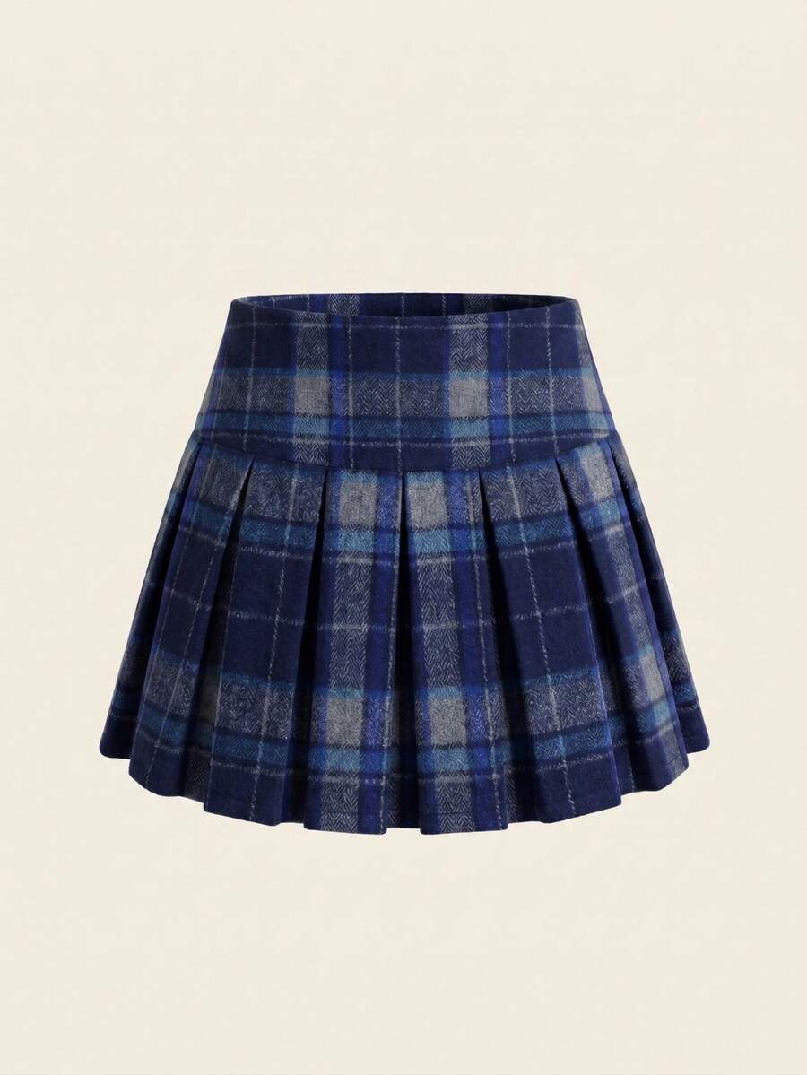 SHEIN Genkimix Kids 1 件年轻女孩休闲格子图案裙子,春秋季 - 彩色 - 查看 1