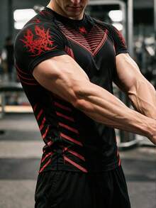 GymBeat 男士對比色印花短袖修身運動T恤 - 彩色 - 查看 7