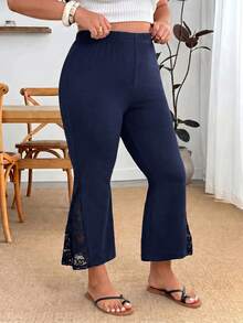 Enliva Celana Panjang Model Lebar Kasual Musim Panas Ukuran Besar, Celana Pendek, Celana Lebar dengan Hiasan Renda - Navy Blue - View 7