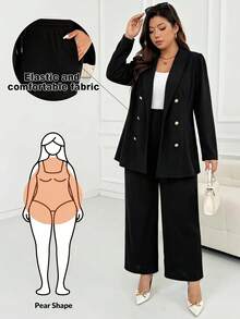 SHEIN CURVE+ Plus Size Autumn Winter Elegant Commute Evening Office Black And White Knit Stand Collar, 2026 22W - Black - View 3