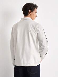 RONVEXI Men's Casual Letter Print Jacket, Spring/Autumn Football - White - View 2
