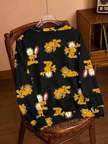 GARFIELD | SHEIN Plus Size Women's Cartoon Print Crew Neck Long Sleeve Sweatshirt - White - View 2
