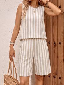 EMERY ROSE Conjunto de 2 piezas de camiseta sin mangas y pantalones cortos tipo bermuda estampados para mujer - Multicolor - Ver 6