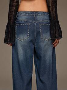 BAD SUNDAY Women's Casual Street Washed Beaded Decor Denim Jeans Going Out Night Out Light Blue Summer - Blue - View 1