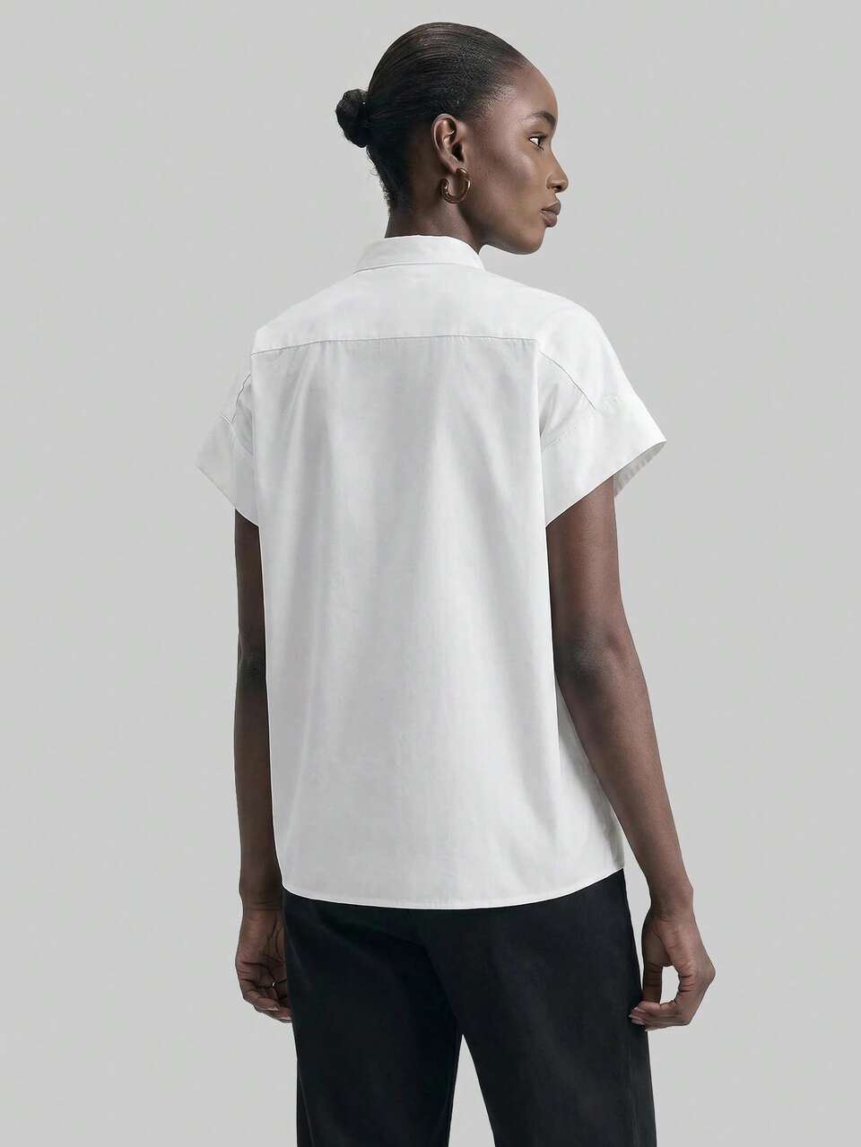 Women's White Striped Small Stand Collar Short Sleeve Teachers' Day Casual Old Money Style Essential Outfit Fashion Urban Commute Shirt Office Summer