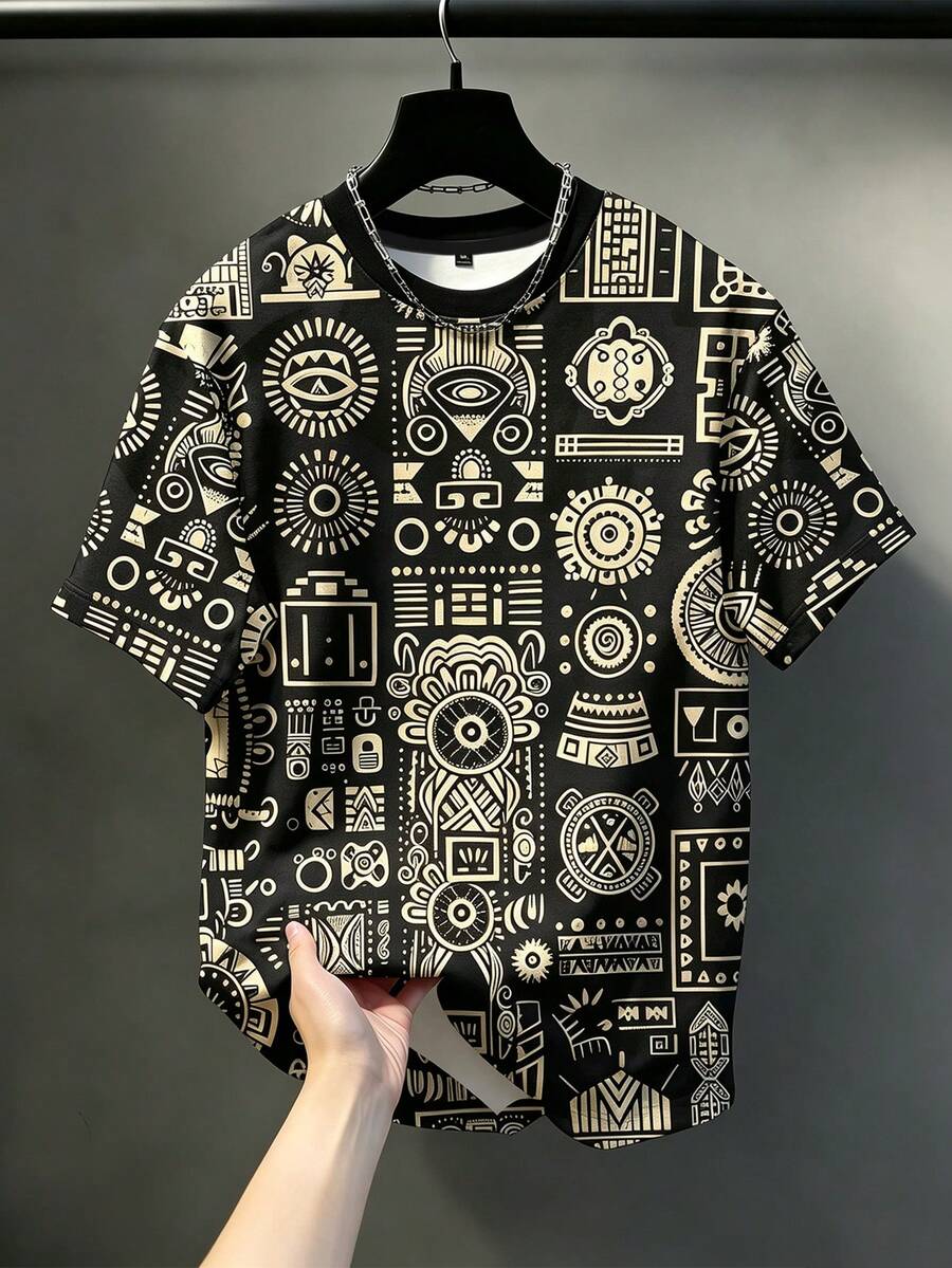 Manfinity Homme Men's Plus Size Summer Casual All-Over Print T-Shirt - Multicolor - View 1