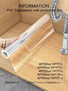 1 Roll Transparent Wall Protective Film, Oil And Stain Resistant, Plastic Kitchen Backsplash Wallpaper, Static Cling Wall Protector, Home Decor - Clear - View 7
