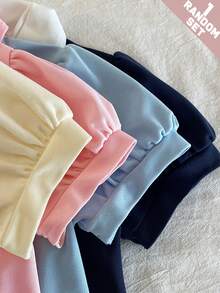 SHEIN 女童甜美可愛簡約富家風 Polo 領短袖撞色領口蝴蝶結刺繡貼布裝飾上衣 荷葉邊腰帶下襬裙褲休閒 T-shirt 隨機 4 件組 - 彩色 - 查看 5
