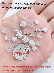 100/200/500Pcs 3D White Camellia Rose Resin Nail Charms – Iridescent Flatback Gems For DIY Press-On Nails, Phone Case Craft Decor - Multicolor - View 4