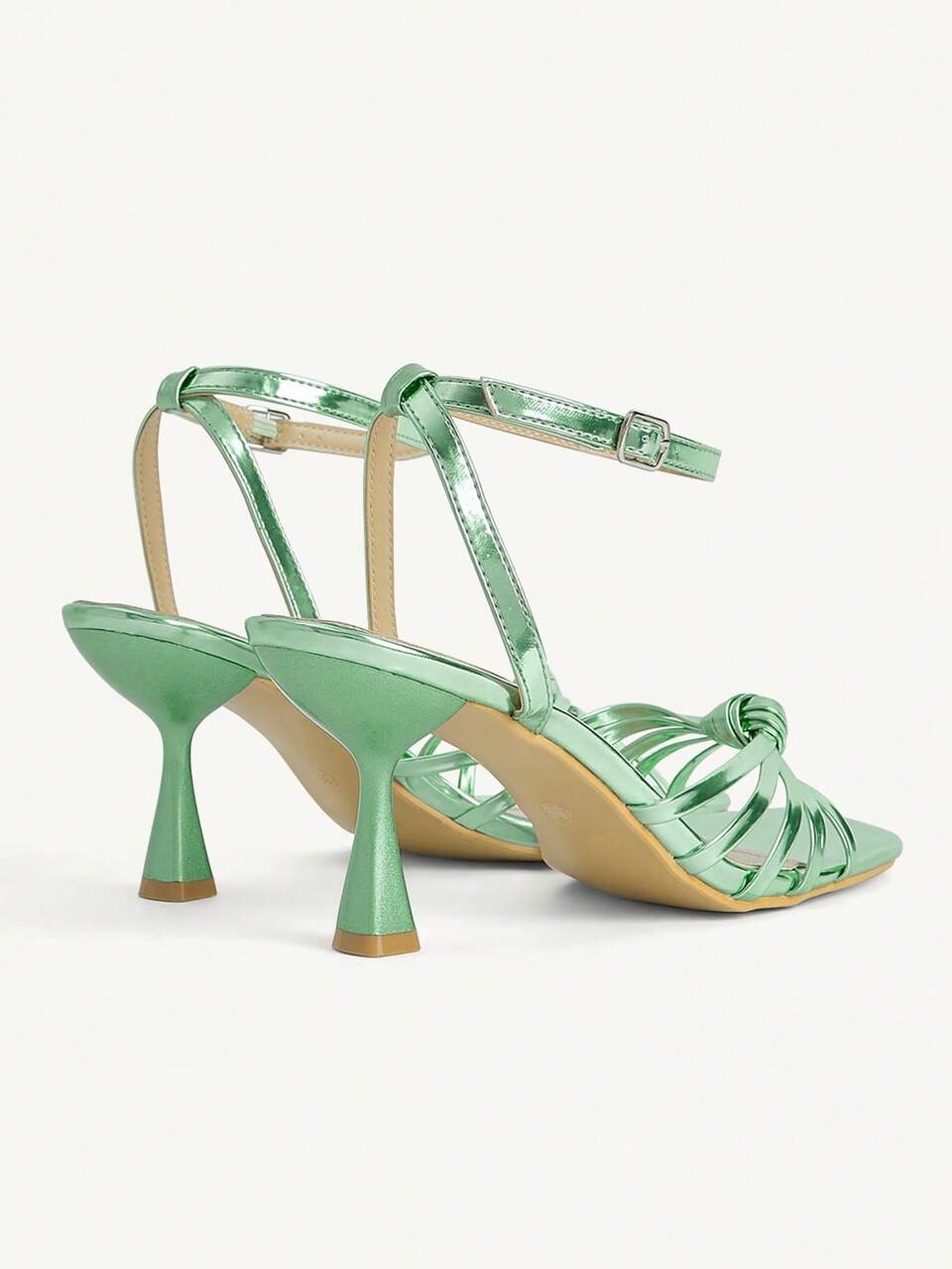 CUCCOO CHICEST Women's Shoes Summer New Multi-Knot Square Toe High Heels Sandals Sexy Fashion Elegant Gentle Shiny Light Green Kitten Heel Stiletto High Heels Dating Ball Dress Party Wear Summer New