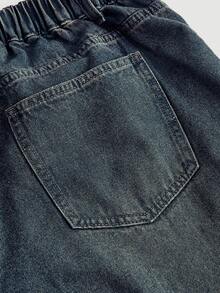 SHEIN MOD MOD Plus Size Solid Color Patch Pocket Casual Versatile Loose Wide Leg - Dark Wash - View 4
