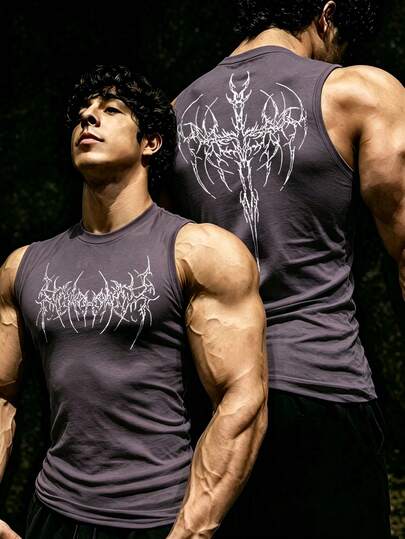 RISE LYT Men's Gothic Print Casual Fitness Sports Tank Top