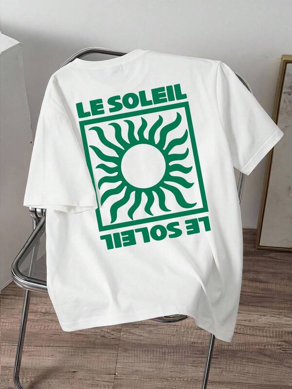 Manfinity Joysei Herr T-shirt med solrosprint och kort ärm, lämplig för sommarutflykter
