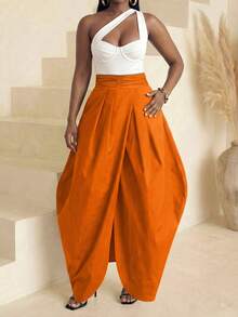 BamGlimmer Holiday Vacation New Design Plus Size Orange Plus Size Skirt, Fashionable Vibrant Vacation Hip-Hop Casual Style, Suitable For Travel, Vacation, Daily Wear, Back To School, Party, Gathering - Orange - View 3