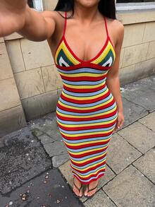 Soleia Vestido sin mangas de punto a rayas de colores, para uso al aire libre, primavera/verano - Multicolor - Ver 1
