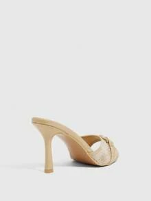 CUCCOO SZL Women Shoes Light Camel Gold Chain Buckle Design Fashionable Daily Commute Round Toe High Heel Slippers - Light camel - View 4