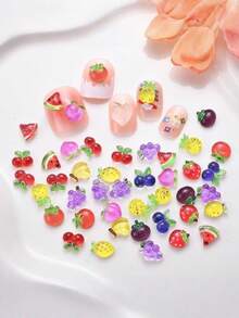 100/200/500Pcs Flatback Fruit Nail Charms – Mini Strawberry Cherry Apple Watermelon Resin Gems, Cute Cartoon Nail Decor For DIY Craft - Multicolor - View 10