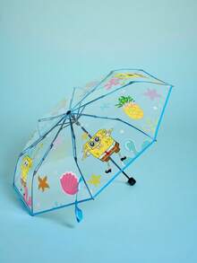 SpongeBob SquarePants | SHEIN 1把透明折疊傘，印有卡通圖案，適合學校、工作、戶外和日常使用，專為大學生、高中生以及男女設計，水下、海綿、派大星、章魚哥 - 無色 - 查看 3