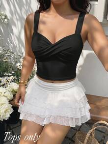 SHEIN MOD 大碼素色寬背帶上衣 - 黑色 - 查看 2