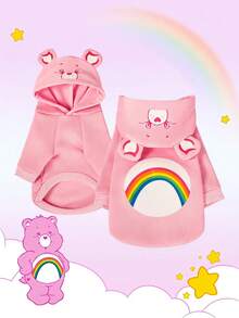Care Bears X PETSIN 1件歡呼熊印花粉色可愛立體耳連帽衛衣，適用於貓狗，毛絨保暖舒適，適合室內舒適休息或寒冷戶外散步 - 粉色 - 查看 1