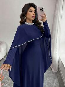 Rafferiza 女款水鑽裝飾休閒派對長洋裝 - 藏蓝色 - 查看 5