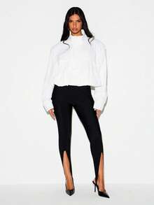 KIZN Oversized Shoulder Pad Windbreaker Jacket Stand Collar Cropped Hem Lightweight Outerwear Fall Spring - White - View 3