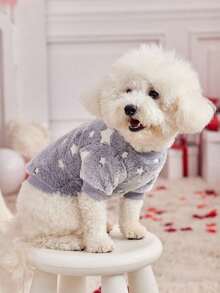 PETSIN 1 Pc Pet Grey Star Print Fleece Warm Crew Neck Sweatshirt For Dogs, Autumn/Winter - Multicolor - View 10