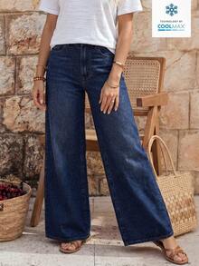 EMERY ROSE Women's Casual Everyday Commute Versatile Loose Breathable Wide-Leg Jeans - Dark Wash - View 3